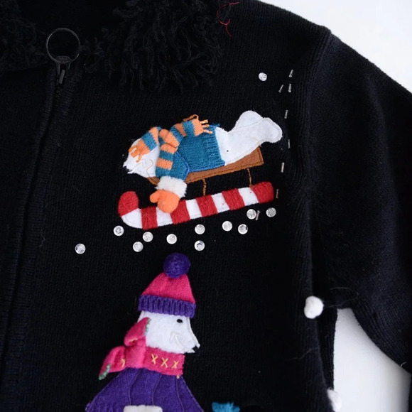 Vintage Karen Scott Sport  Petite Black Christmas Cardigan Petite Small - Picture 9 of 13